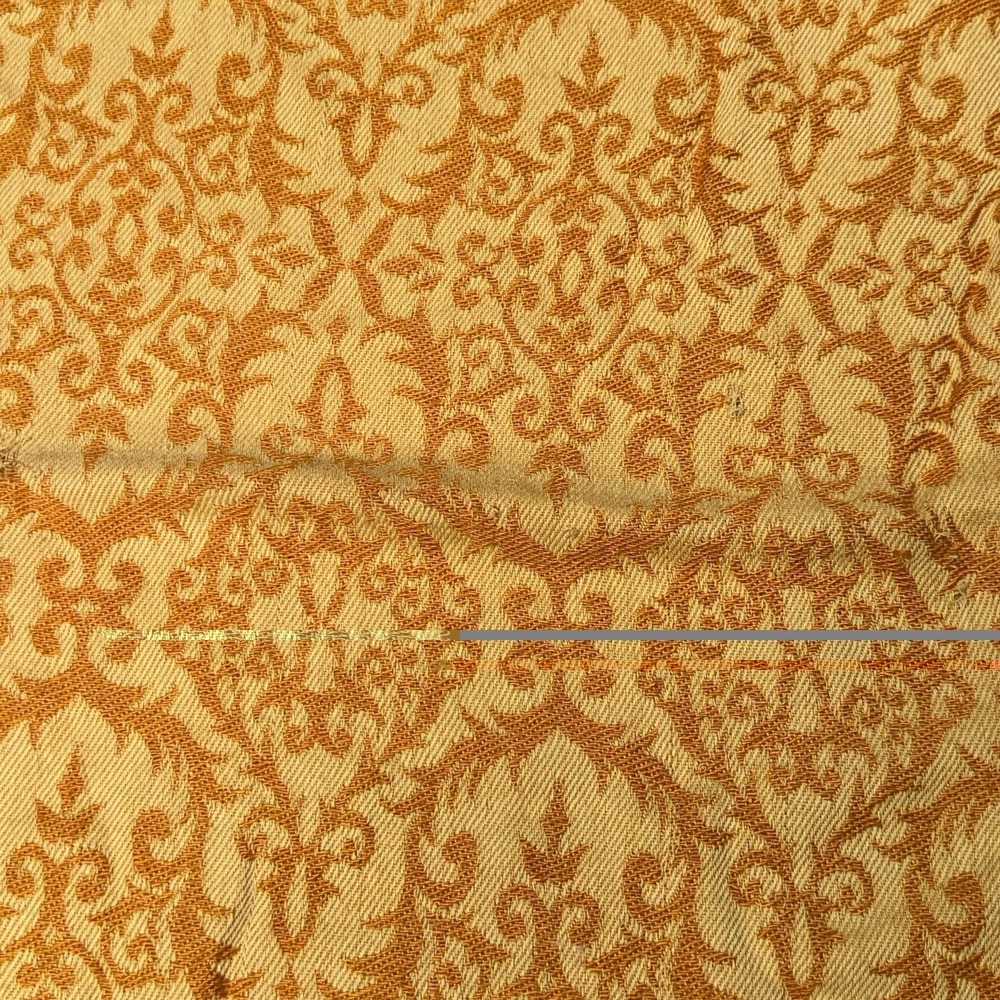 Vintage Gold Damask Jacquard Bedspread 95x112 Fringe Floral Hollywood Regency